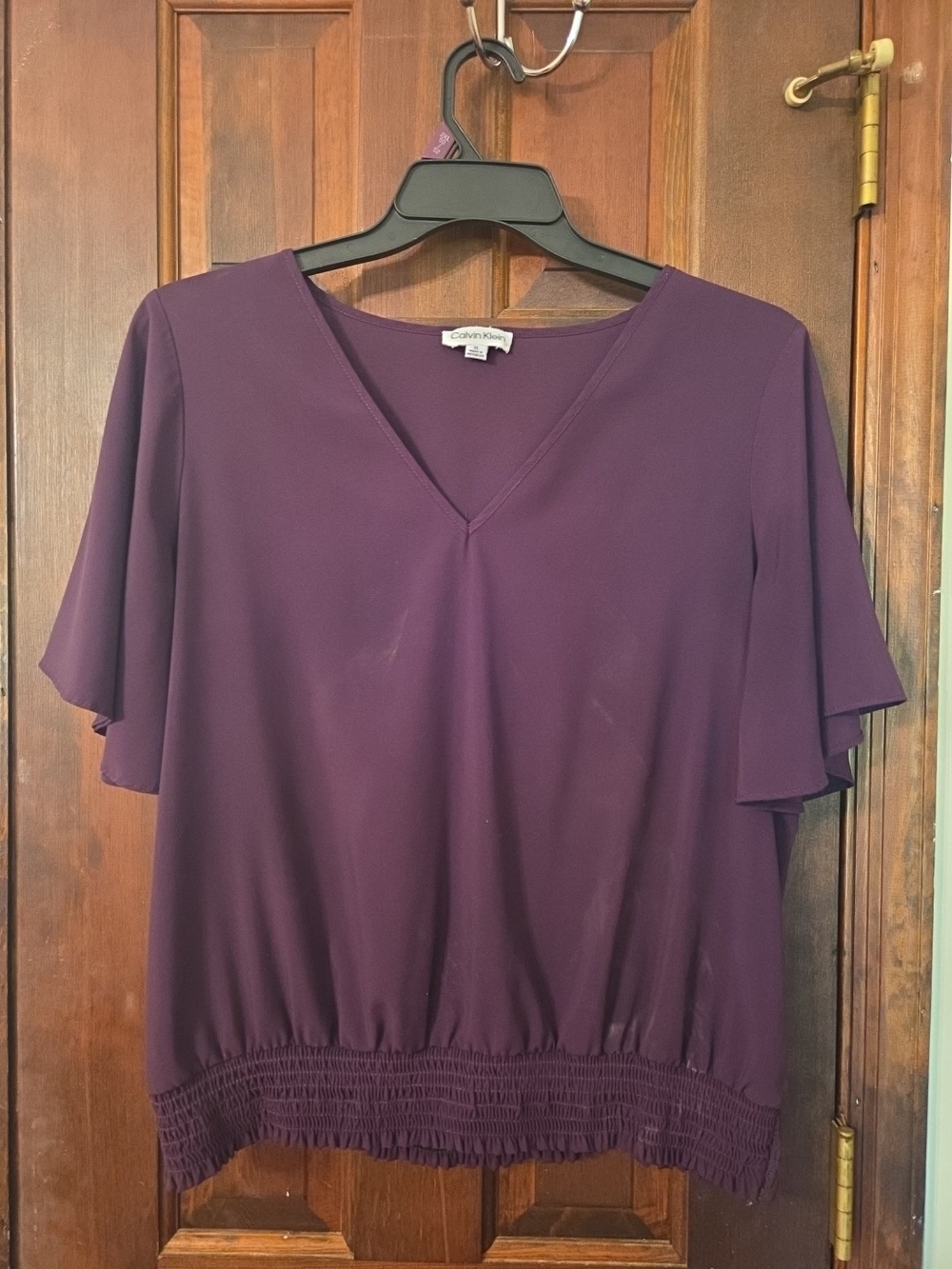 Calvin Klein Plum V-Neck Flutter Sleeve Blouse